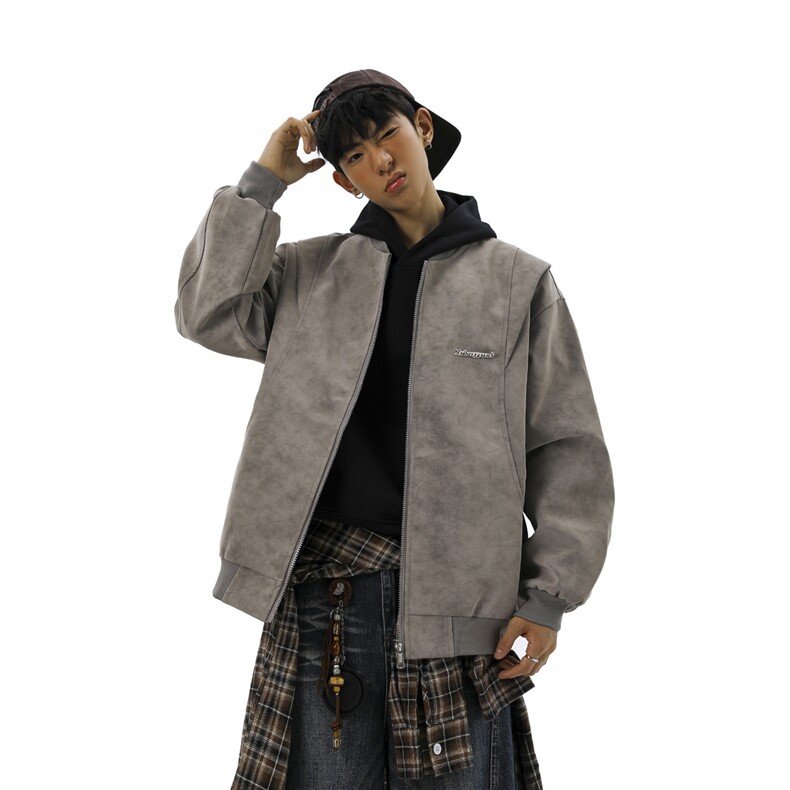 金属装饰雾霾脏脏灰解构设计大码M-5XL皮衣夹克男JK78049P85控138，男装夹克，星座227-7