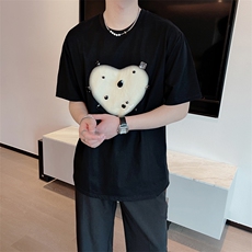 夏季网红超火高级感小众爱心印花镶钻短袖T恤男女款体恤TX117-P38，男装T恤，电商B267