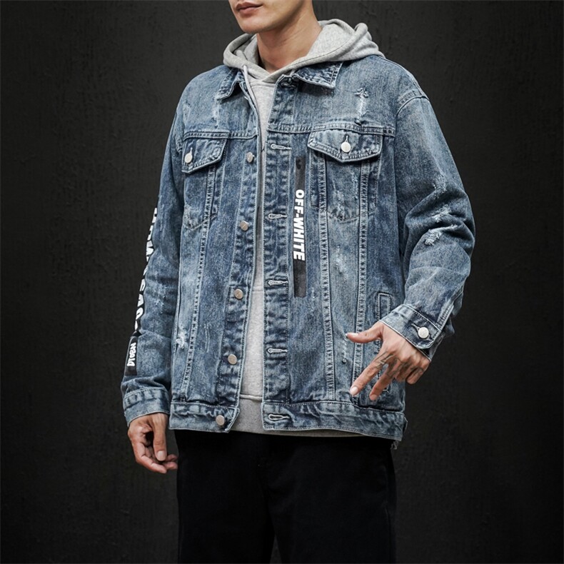 jk302-p95--限价128黑墙牛仔夹克肥仔秋款量足印花大码图片