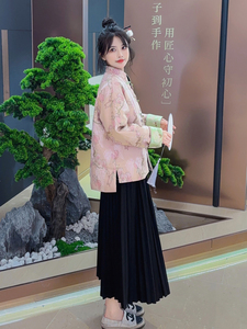 现货！2607A款新中式提花刺绣短款轻薄羽绒服女图片