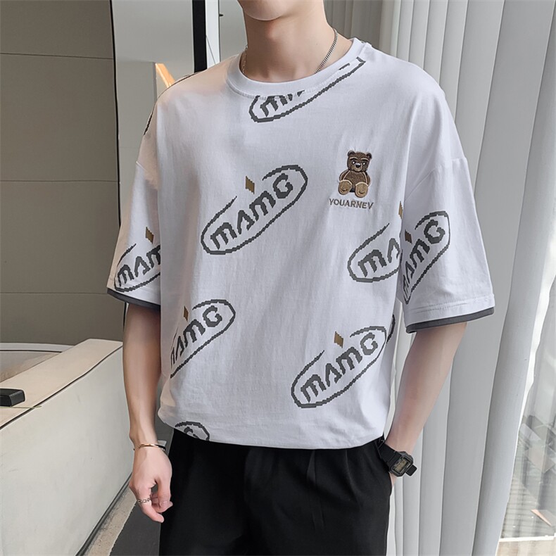 2024夏季新款拼色下脚潮牌休闲宽松圆领短袖T恤男T2907-p48,男装T恤,电商D303