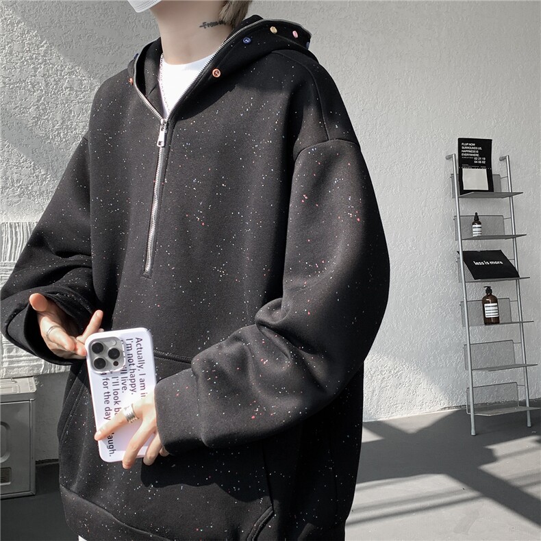 WY10181-特P55加绒特65重磅美式连帽大码卫衣半拉链外套男,女装短外套,电商A059