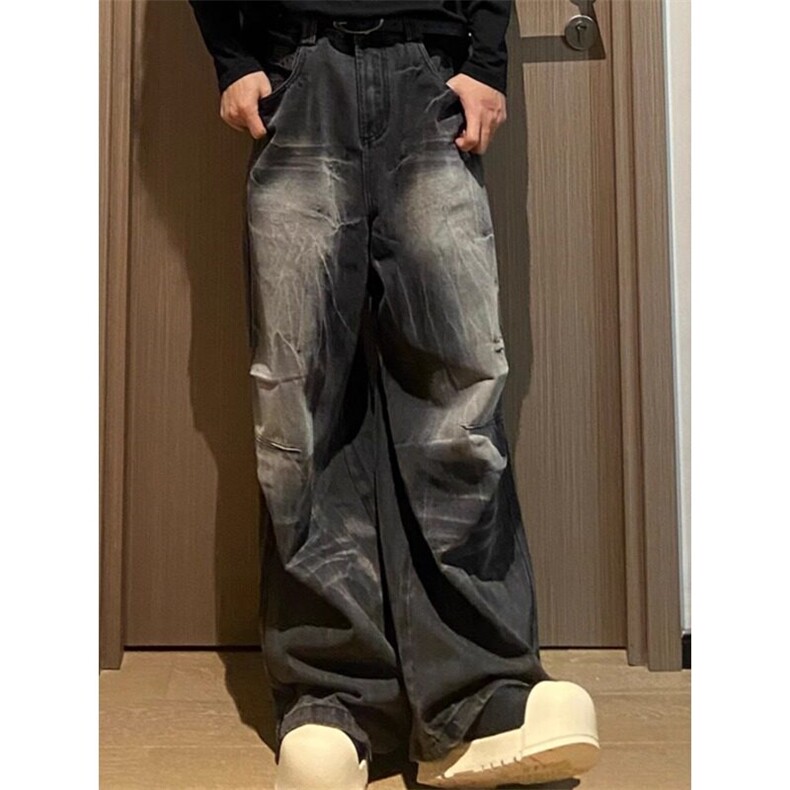 复古cleanfit水洗做旧纹宽松百搭直筒阔腿裤牛仔裤秋垂感N1211,男装牛仔裤,星座1116A（原606A-3）