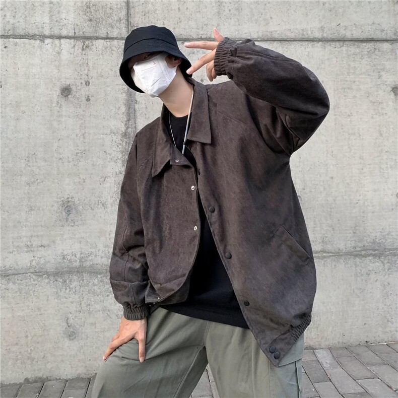 美式高街ins麂皮绒夹克男女秋冬情侣款纽扣棒球服FA16P60,男装夹克,星座1116-2