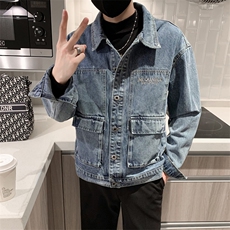 秋季新款牛仔衣男士韩版修身网红同款工装牛仔外套潮牌夹克上衣，男装工装外套，电商A327
