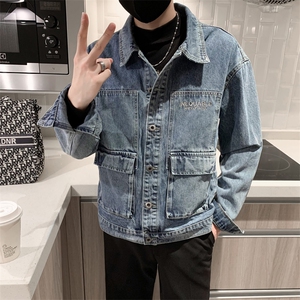 秋季新款牛仔衣男士韩版修身网红同款工装牛仔外套潮牌夹克上衣图片