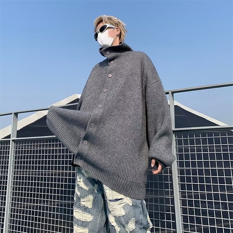 秋冬纯色高领单排纽扣针织开衫男韩系潮流高级感软糯毛衣外套痞帅,男装针织衫/毛衣,星座218-1（原230）