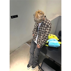 春秋新款下摆流苏破坏衬衣男女经典基础翻领复古格子衬衫外套上衣，男装衬衫，星座516A