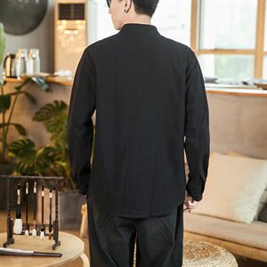 2021风男棉麻长袖衬衣中式刺绣大码盘扣衬衫QT6005-C610图片