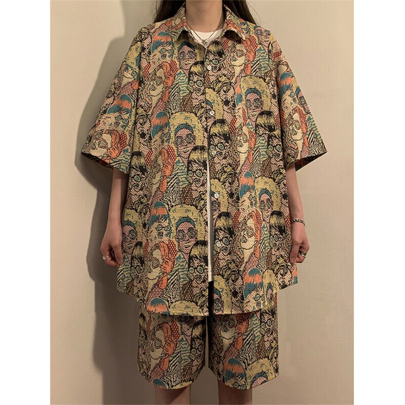 夏季海边沙滩男女同款休闲套装潮牌宽松大码XZ102B-1-TZ2560P55,男装休闲套装,星座102B-1