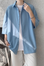 短袖衬衫男夏季新款港风宽松大码五分袖冰丝垂感衬衣CY009-P30，男装衬衫，星座214-3