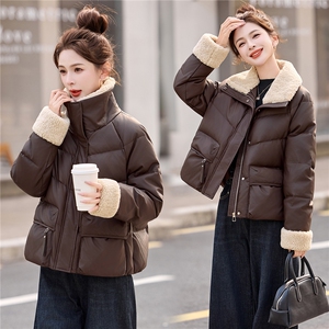 现货！PU皮羽绒服2025年冬季白鸭绒厚款通勤防风外套图片