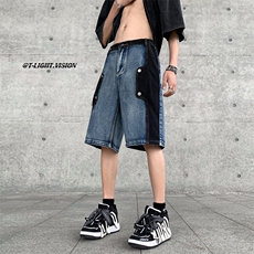 B221美式ins高街暗黑小众个性款牛仔短裤五分裤LK23100-P60控78，男装牛仔裤，电商B221
