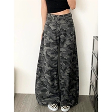 2026新款港风美式高街阔腿迷彩工装牛仔裤男女同款潮ZK3888-P45，男装休闲裤，星座313A(原308A-2)