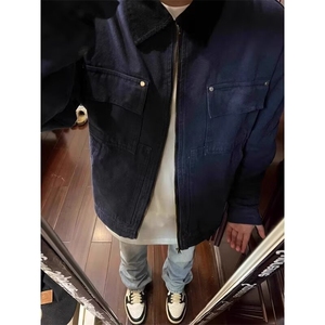 日系藏青色外套男秋冬款美式翻领工装夹克棒球服上衣服 JK32图片