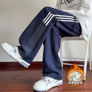 加厚银狐绒华棉三条杠男400g重磅休闲卫裤K25089J加绒-特P40控78图片