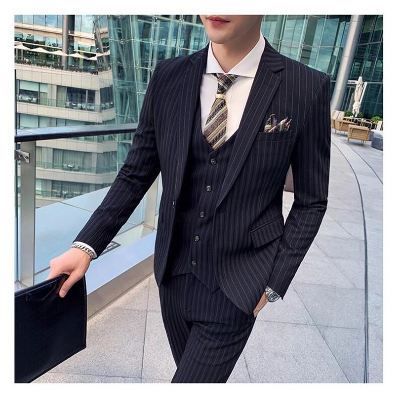 条纹男装西服套装礼服三件套西装商务1012-W9030-P300，男装西服，星座1012