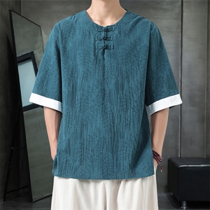 男士衬衫五分袖衬衣中袖印花圆领唐装风 XZ1512-2612-P40图片