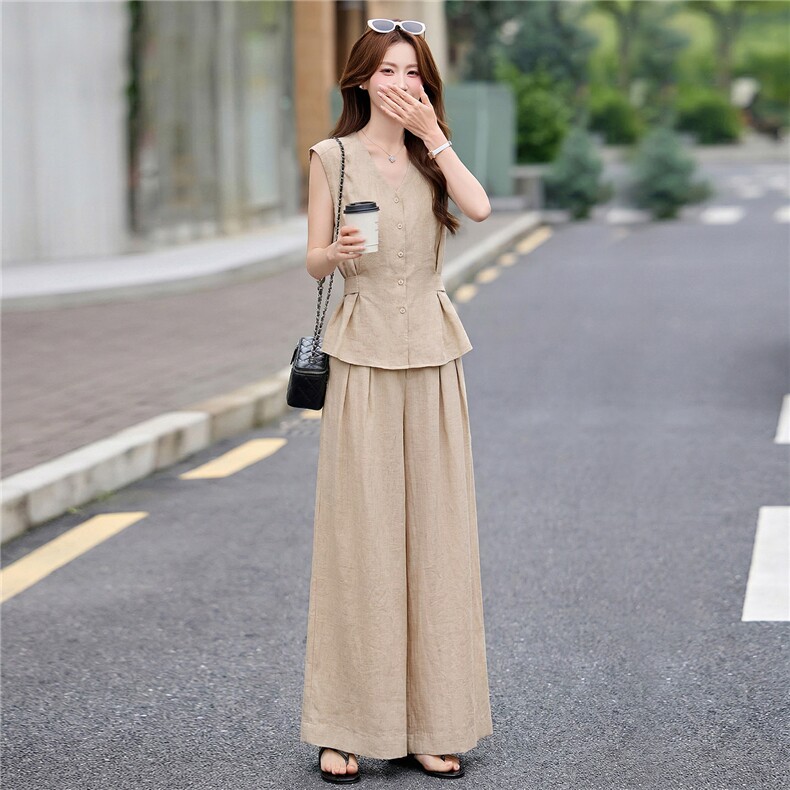 无袖衬衫阔腿裤套装女夏季2026新款高级感气质通勤显瘦收腰两件套,女装套装/套裙,丽影随形