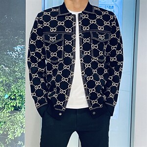 2022年新款提花夹克男翻领针织开衫外套潮 钱塘5051 6056 P185图片