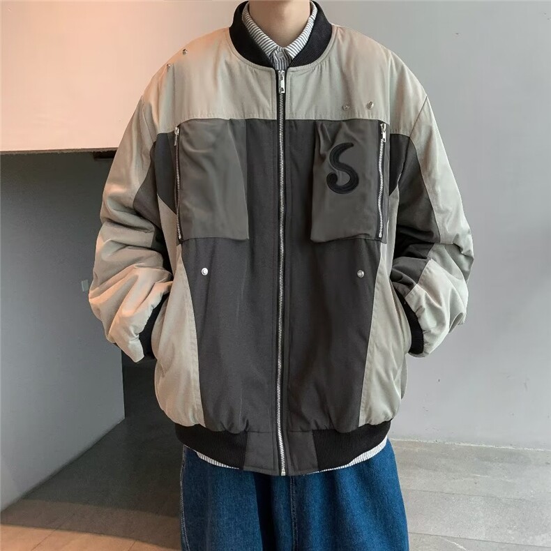 春秋ins潮牌2023飞行员夹克男美式街头工装拼接情侣外套W4411-P62,男装夹克,星座412-3