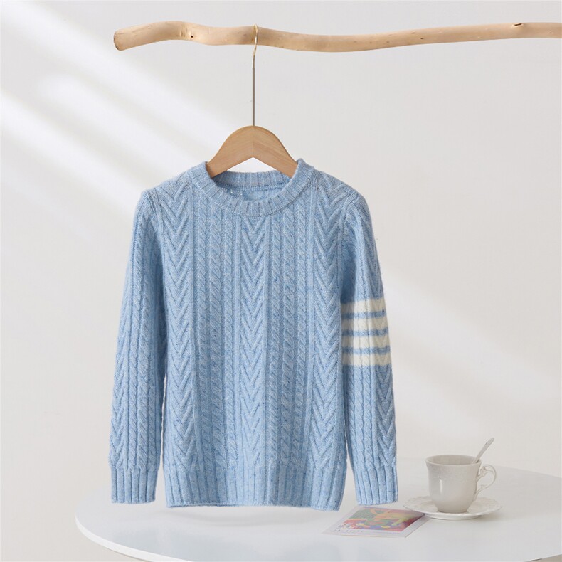 2025年新款百搭女士袖子三道杠长款圆领羊绒衫，童装儿童羊绒衫，轩曦羊绒