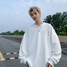 网图白色华夫格v领长袖t恤男潮牌打底衫宽松上衣A806-P42，男装T恤，星座1001-1
