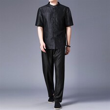 唐装中年男士2023夏季新款冰丝薄款风短袖休闲两件套潮，男装休闲套装，电商B212（原钱塘6029）