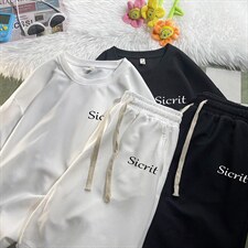 HZ75098-P44华夫格套装男大码休闲运动套装两件套，男装休闲套装，电商A040