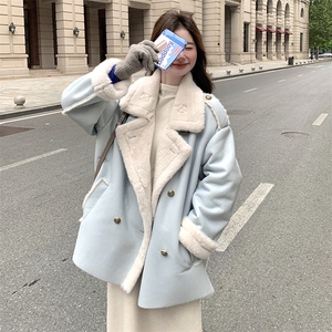 新款 蓝色皮毛一体加厚外套 7682-P235-K328图片