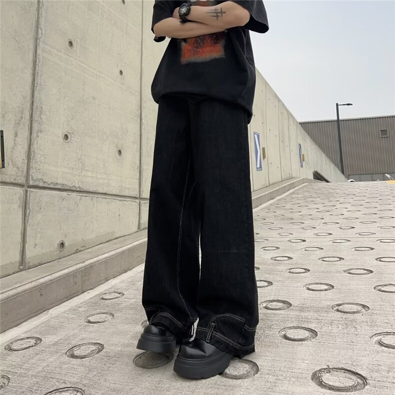 反穿主义设计感倒装牛仔裤男水洗浅色阔腿直筒裤子潮复古裤子,男装牛仔裤,星座1013