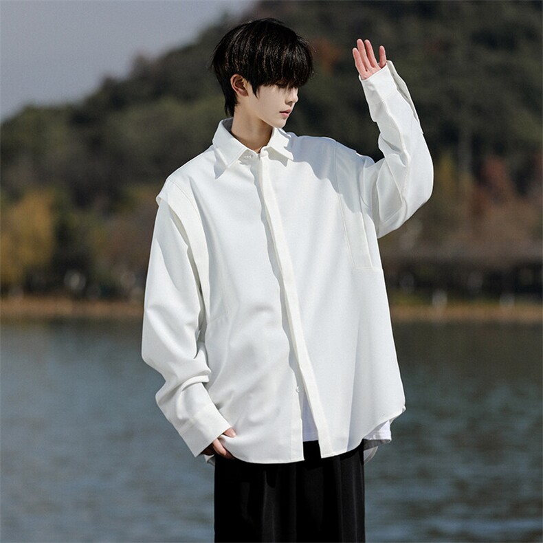 8XL-M春夏假两件衬衫长袖大码痞帅高级感衬衣垂感外套CS9005/P60,男装衬衫,电商B238