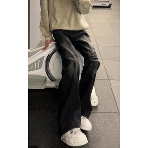 水洗做旧脏染破洞牛仔裤男春夏宽松直筒微喇vibe裤子 NA537图片