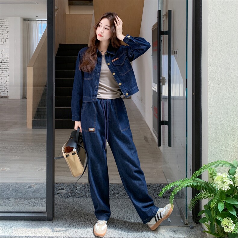 时尚休闲牛仔衬衫套装裤女春秋又a又飒御姐盐系轻熟巨好看两件套,女装套装/套裙,2D076