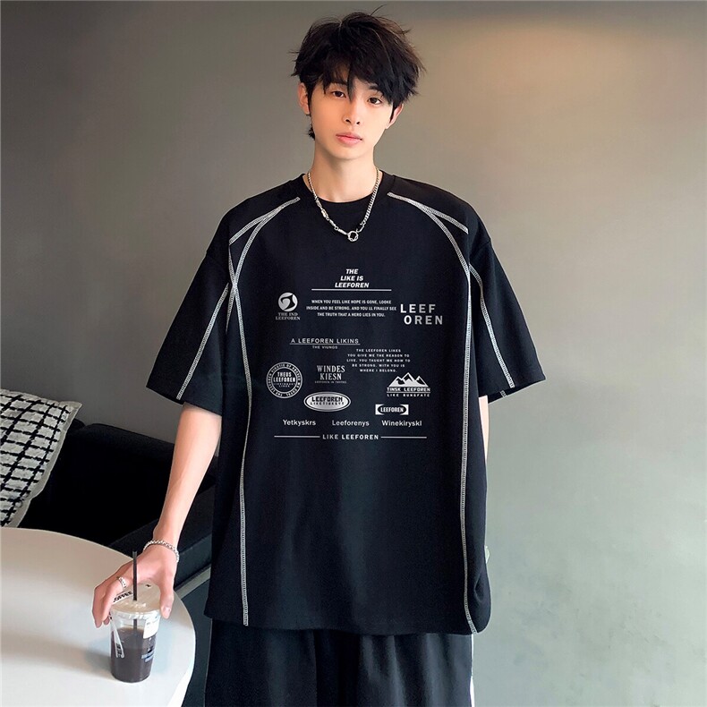 2026新品明线美式百搭设计感嘻哈痞帅男款街头短袖T恤T257-P38,男装T恤,电商C307