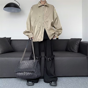 刺绣情侣夹克春秋季美式复古机车服外套男潮牌宽松设计感上衣图片