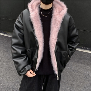 美式复古解构裁片设计加绒外套男宽松休闲座山雕皮棉服夹克潮p105图片