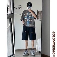 破洞牛仔短裤男夏季美式高街vibe五分裤P40，男装牛仔裤，星座1116-2