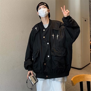 连帽夹克男美式文艺风痞帅个性翻领大学生帅气星星宽松休闲服