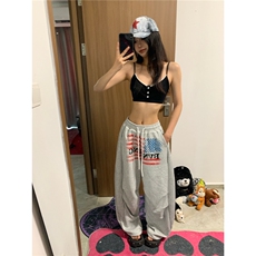 ANAMONE高街vibe休闲阔腿裤女秋季美式复古旗帜印花宽松慵懒卫裤，男装休闲裤，星座1210-1
