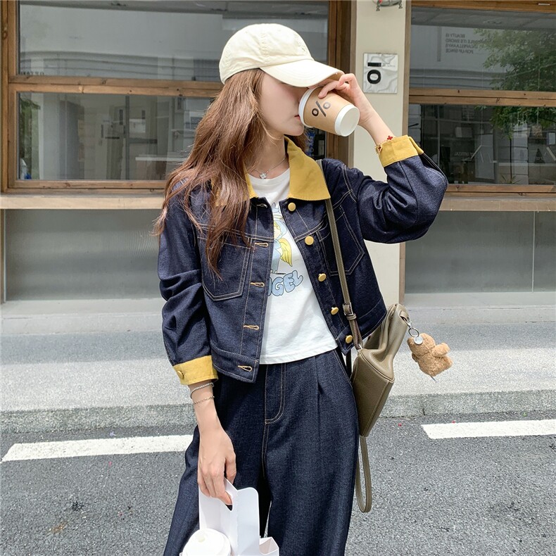 (新款现货）2026春装时尚针织牛仔拼接阔腿裤套装（两件套）,女装套装/套裙,印象茜