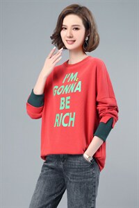 2021春季新款简约时尚休闲上衣宽松圆领印花卫衣女图片