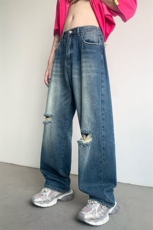 韩版显瘦复古阔腿裤季直筒宽松垮腰拖地破洞牛仔裤K1021-P48，男装牛仔裤，星座1109-3