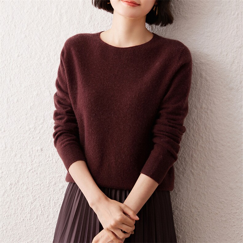 2025春秋新款羊绒衫女100纯羊绒长袖半高领上衣纯色百搭毛衣打底,女装羊毛衫,雪真羊绒高端店