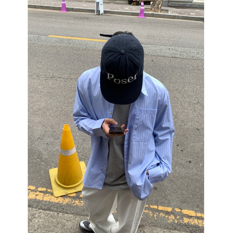 长袖衬衫男士春季韩版潮流宽松ins痞帅休闲条纹衬衣外套829P50,男装衬衫,星座710
