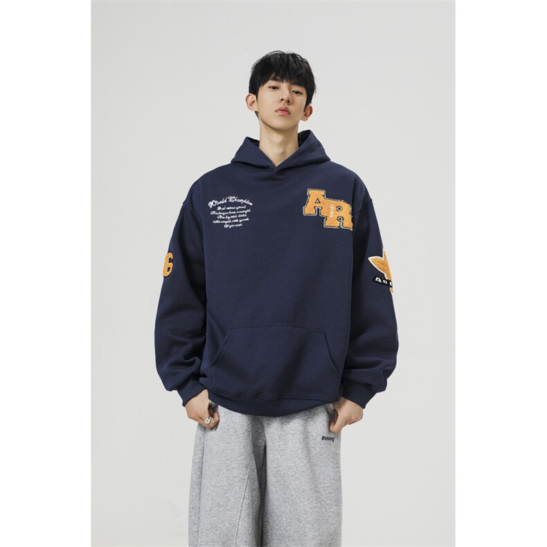 万针刺绣结构设计重磅秋冬全棉高品质美式高街连帽卫衣外套Y7682，男装卫衣，电商A486-1