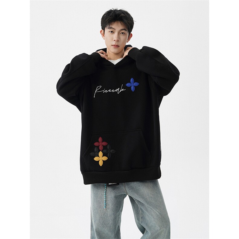 秋季美式小众情侣加厚外套宽松重工贴片刺绣连帽卫衣男潮WY22P78,女装短外套,电商D206-1