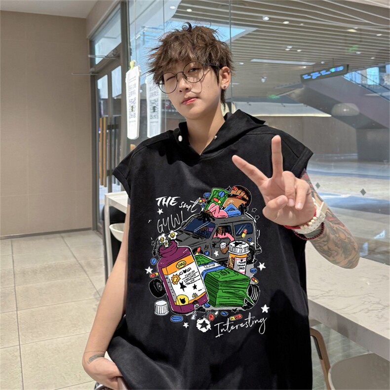 麂皮绒连帽背心坎肩男T恤美式港风JLB459-P30控48,男装T恤,电商B370