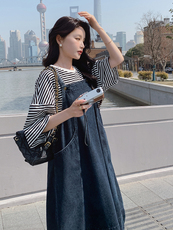 春现减龄简约花苞裙牛仔灯笼裙套装B190-F8707-P105-K158-T40-k1，女装套装/套裙，2B190