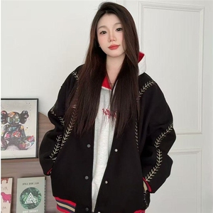网图慵懒重磅三彩尼满刺绣棒球棉服廓形夹棉夹克 A025-MY1667-P78图片